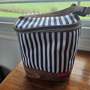 Navy White Striped Lunch Bag